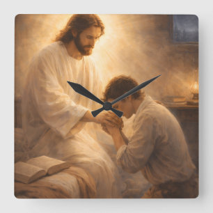 Relógio Quadrado Uma Oração de Joelhos com Jesus