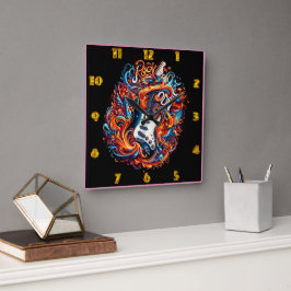 Relógio Quadrado Uma vibrante guitarra se rompe com energia