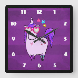 Relógio Quadrado Unicórnio Bonito em Óculos Formatados pelo Cora