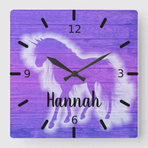 Relógio Quadrado Unicórnio Roxo Personalizado