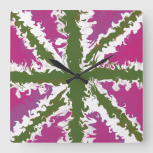 Relógio Quadrado Union Jack Painted UK Art Pink and Green Decor