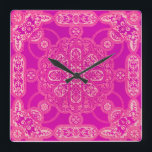 Relógio Quadrado Unique Bright Colorful Pink Purple Ornate Pattern<br><div class="desc">This beautiful colorful clock will certainly brighten up your day!</div>