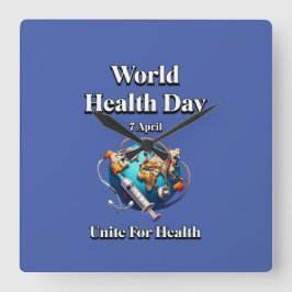 Relógio Quadrado Unir Para A Saúde. Dia Mundial da Saúde. Camiseta