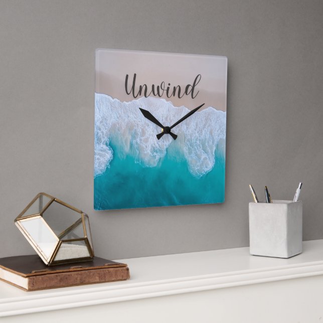 Relógio Quadrado Unwind Ocean Beach Wall Clock (Escritório)