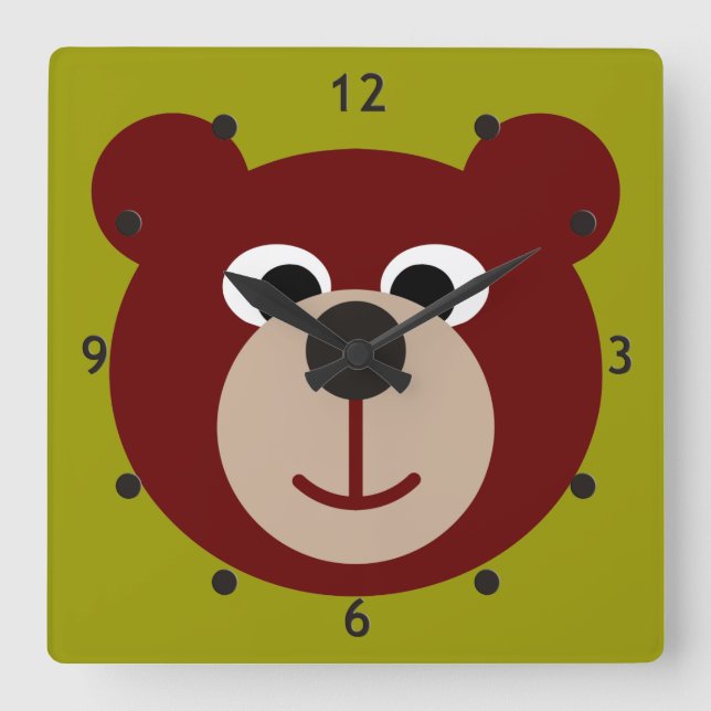 Relógio Quadrado Urso de Teddy Sorrindo (Frente)