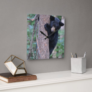 Relógio Quadrado Urso Fofo Criança Árvore Ou Sua Própria Foto Pared