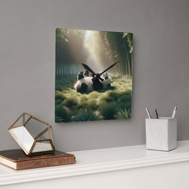Relógio Quadrado Urso Panda Ao Sol (Escritório)