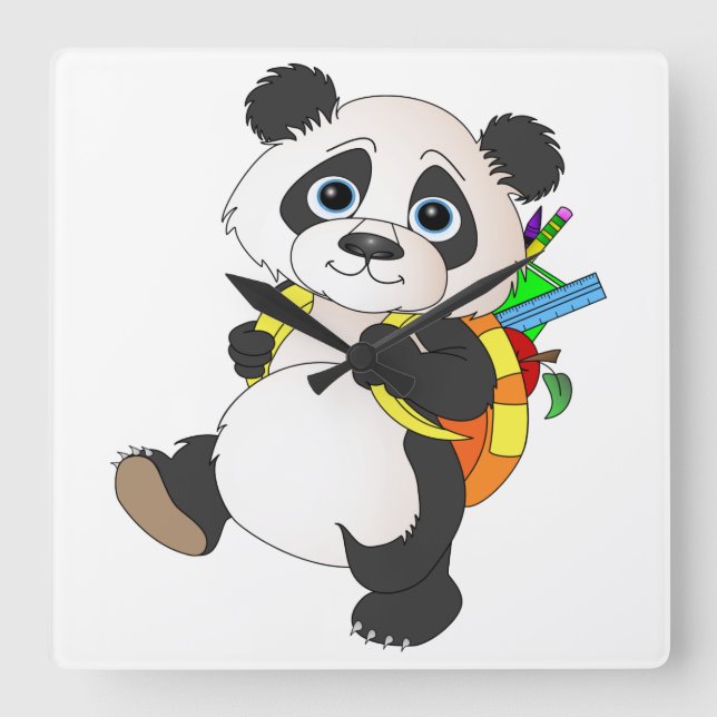 Relógio Quadrado Urso Panda com mochila (Frente)