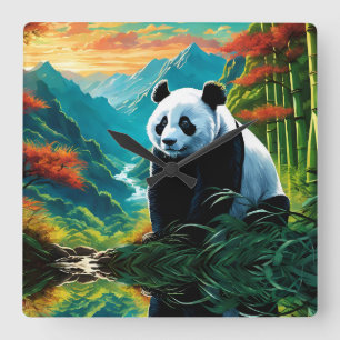 Relógio Quadrado Urso Panda nas nuvens