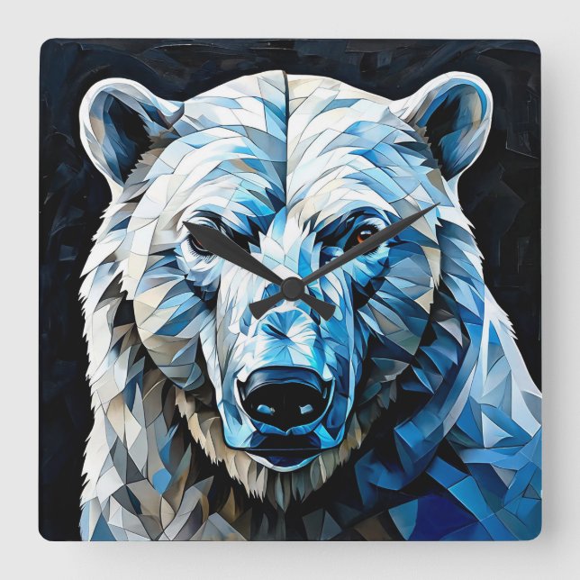 Relógio Quadrado Urso Polar Vidro Manchado (Frente)