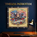 Relógio Quadrado USA 250 Years Liberty Bell<br><div class="desc">Celebrate a historic quarter-millennium with the USA 250 Years of Freedom Liberty Bell clock. This high-energy timepiece features a high-definition graphic that meticulously captures American iconicism. The design centers on a bronzed Liberty Bell and the Torch of Liberty, set against a backdrop of a waving American flag and a soaring...</div>