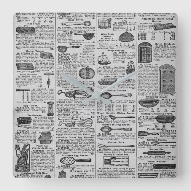 Relógio Quadrado Utensílios da cozinha do vintage (Frente)