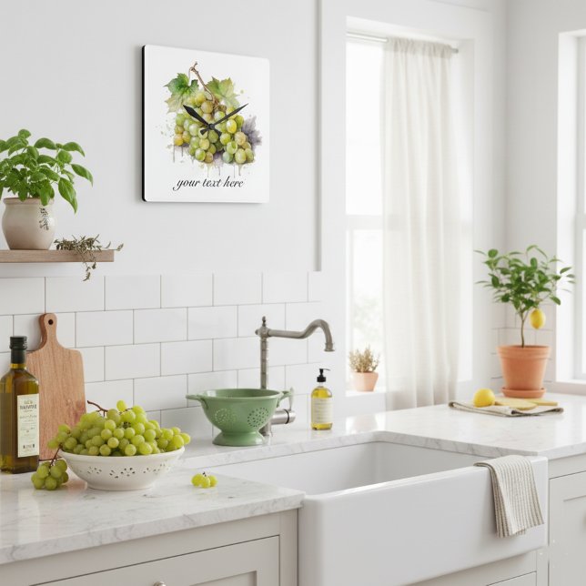 Relógio Quadrado Uvas de aquarela, personalizadas (Criador carregado)