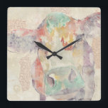 Relógio Quadrado Vaca de Colagem de Fazenda de Aquarela<br><div class="desc">Fazenda Collage Cow Artist: Jennifer Goldberger</div>