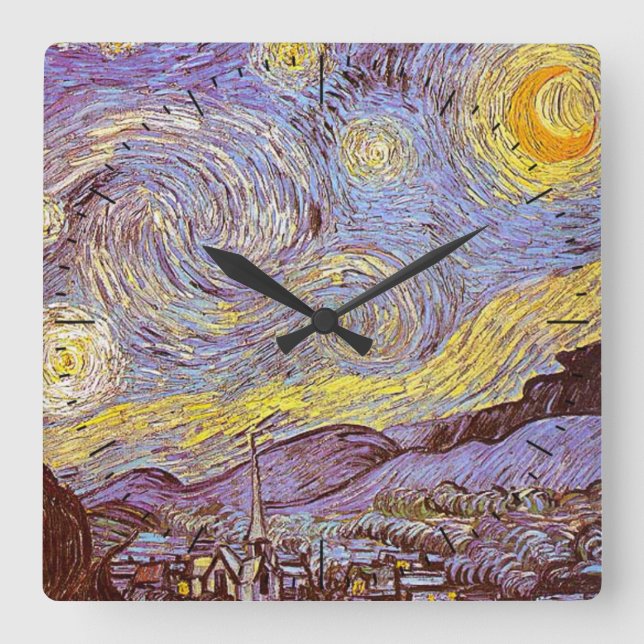 Relógio Quadrado Van Gogh Starry Night Timepiece (Frente)
