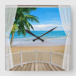 Relógio Quadrado Varanda com vista para o oceano da praia