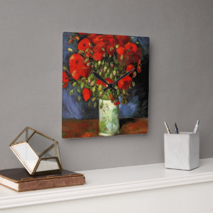 Relógio Quadrado Vase com Poppies Vermelhos por Vincent Van Gogh