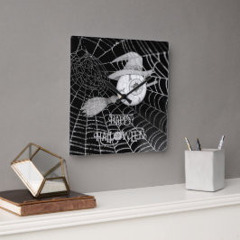 Relógio Quadrado Vassoura-de-bruxa do Halloween, olho assustador, t