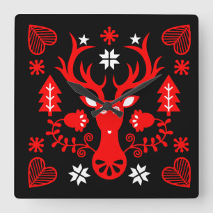 Relógio Quadrado Vedante de Natal Vermelho escandinavo