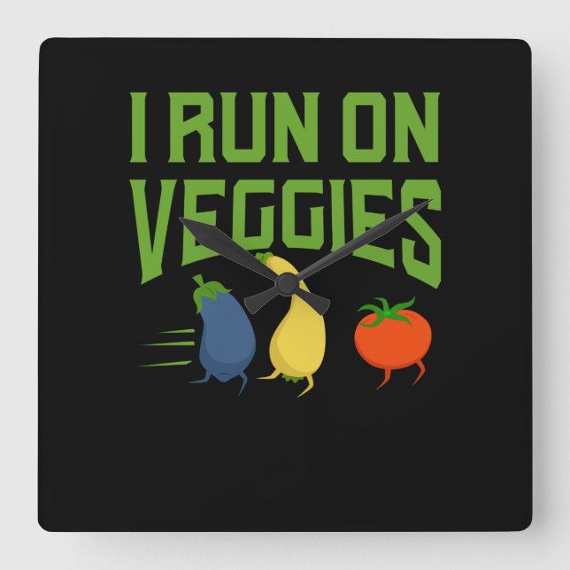 Relógio Quadrado Vegano - Eu Corro Com Legumes (Frente)