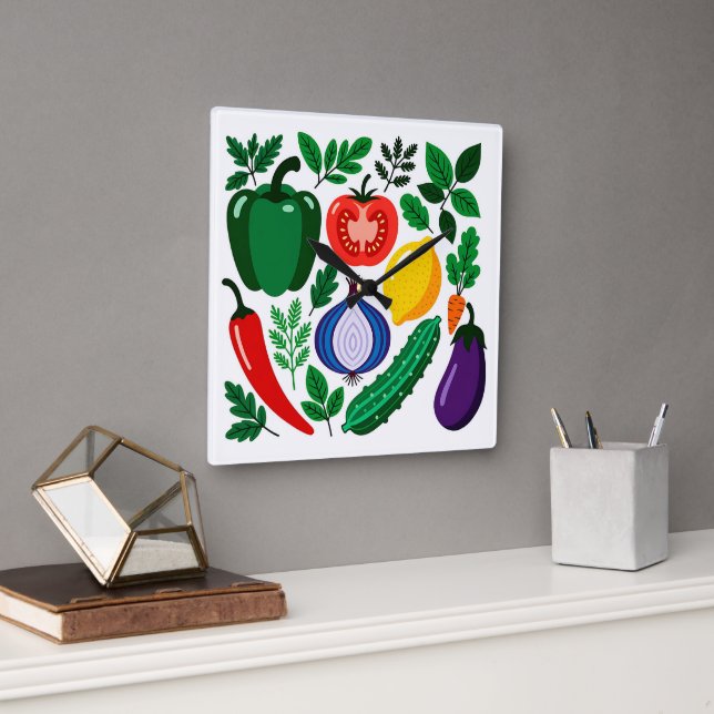 Relógio Quadrado Vegetable pattern (Escritório)