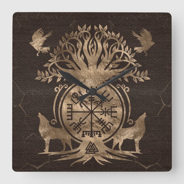 Relógio Quadrado Vegvisir - Ornamento Compass Visível (Frente)