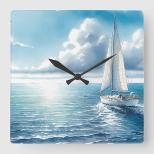 Relógio Quadrado Velero Solitário Horizonte Azul
