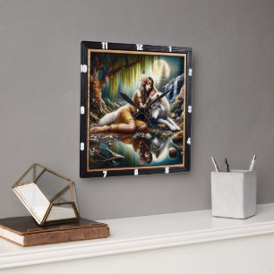 Relógio Quadrado Vento Nativo: Arte de Dança Salgueira