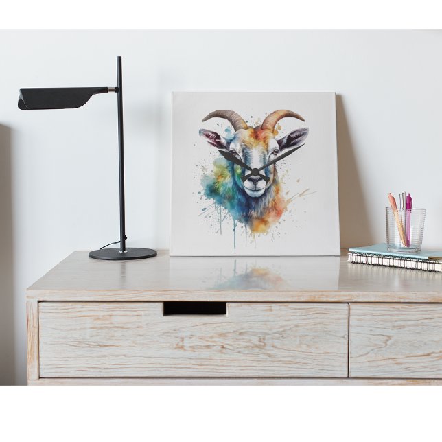 Relógio Quadrado Verdadeiro Retrato de Cabra Arco-Íris (Criador carregado)