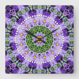 Relógio Quadrado Verde Lilac Puro de Energia da Flor da Groovy