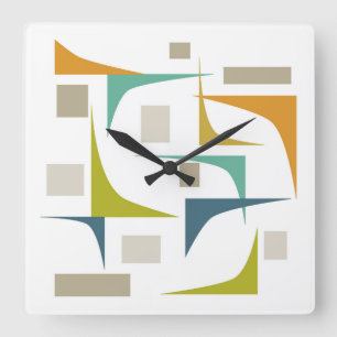 Relógio Quadrado Verde-Turquesa Geométrica do Meio século Atômico R