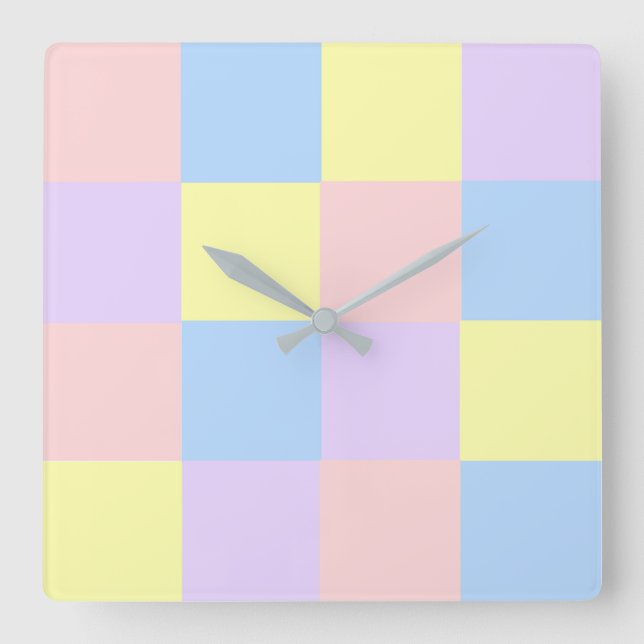 Relógio Quadrado Verificadores de Primavera de Pastel (Frente)