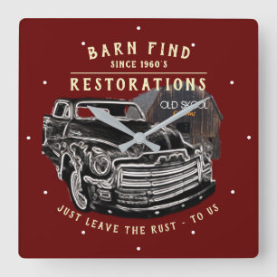 Relógio Quadrado Vermelho Clássico de Chevy Truck da Barn de Resta