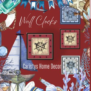 Relógio Quadrado Vermelho Náutico