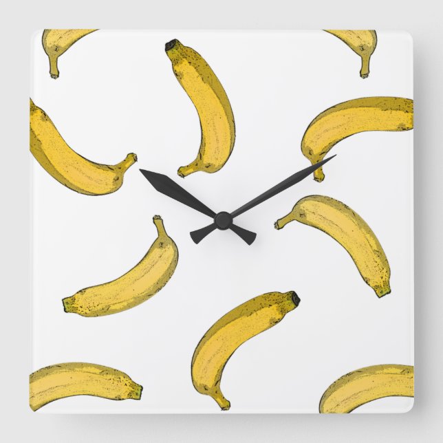 Relógio Quadrado Versão do esboço do padrão da banana (Frente)