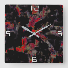 Relógio Quadrado Vestígios vermelhos na base rochosa de cinza escur