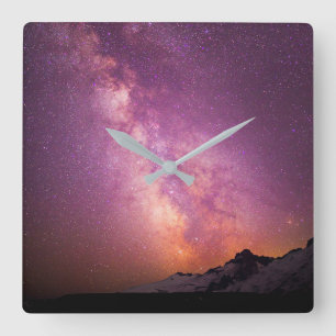 Relógio Quadrado Via Látea Sobre o ombro do Monte Rainier