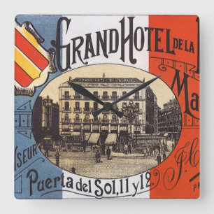 Relógio Quadrado Viagem Antiga, Grande Hotel Paix, Madrid, Espanha