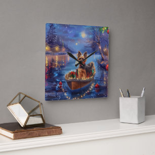 Relógio Quadrado Viagem Festiva de Natal de Biewer Terrier