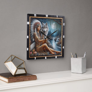 Relógio Quadrado Viagem Nativa: Coração da Floresta do Caminho Ocul