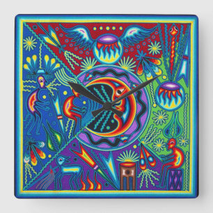 Relógio Quadrado Viagem tribal maia mexicano de Boho da arte de