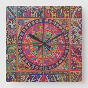 Relógio Quadrado Viagem tribal maia mexicano de Boho da arte de