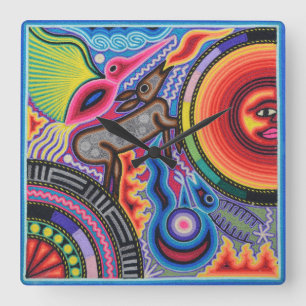 Relógio Quadrado Viagem tribal maia mexicano de Boho da arte de