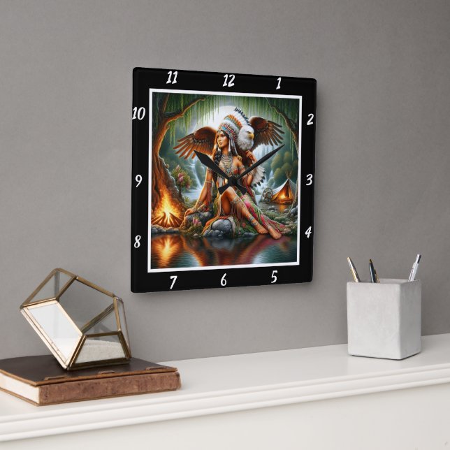 Relógio Quadrado Viagens Nativas: A brisa de Eagle Path Willow (Escritório)