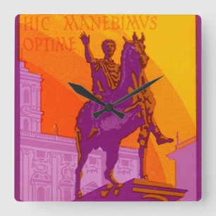 Relógio Quadrado Viagens vintage, Statue Le Grand Hotel Roma, Itáli