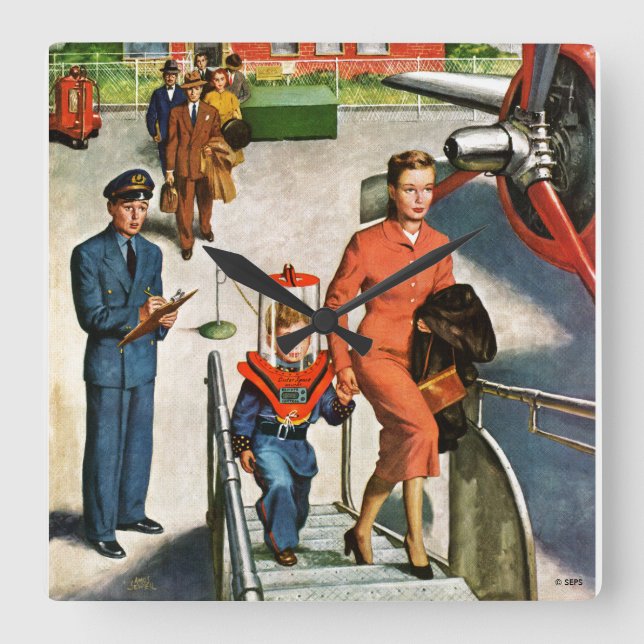 Relógio Quadrado Viajante do espaço (Frente)