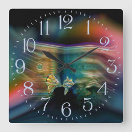 Relógio Quadrado Vibrações Líquidas Clock de Parede de Peixes Funci