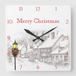 Relógio Quadrado Victorian Christmas Town Custom Square Wall Clock