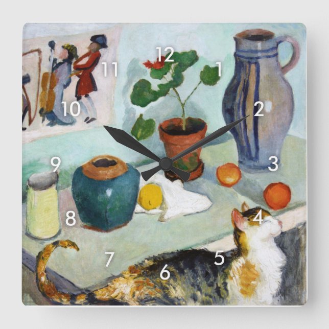 Relógio Quadrado Vida de Gato e Estática, August Macke (Frente)