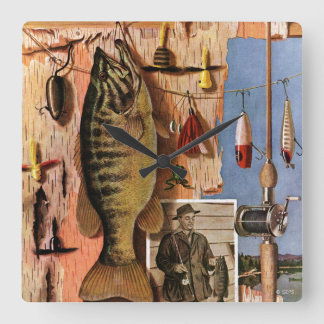 Relógio Quadrado Vida Estática de Pesca por John Atherton